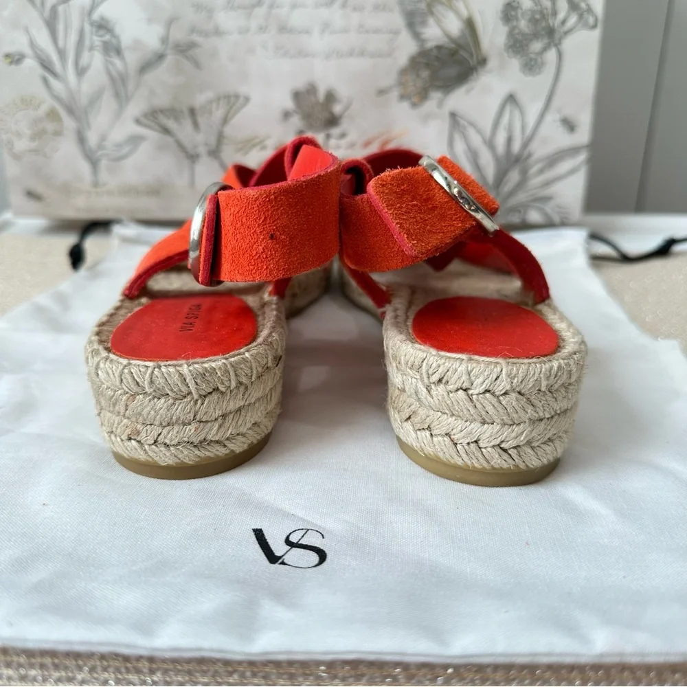 Via Spiga Gia Orange Suede Espadrille Sandals with Strappy Design Size 9
